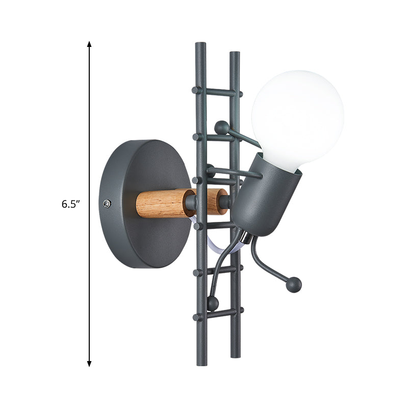 Cartoon Bare Bulb Wall Light Fixture Metal Gray/White/Green 1 Head Indoor Wall Mount Light with Little People Decoration