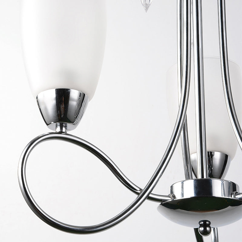 Bell Kronleuchter Lampen Flur 3 Köpfe zeitgenössisches weißes Glashängellicht mit Kristall -Deco in Silber