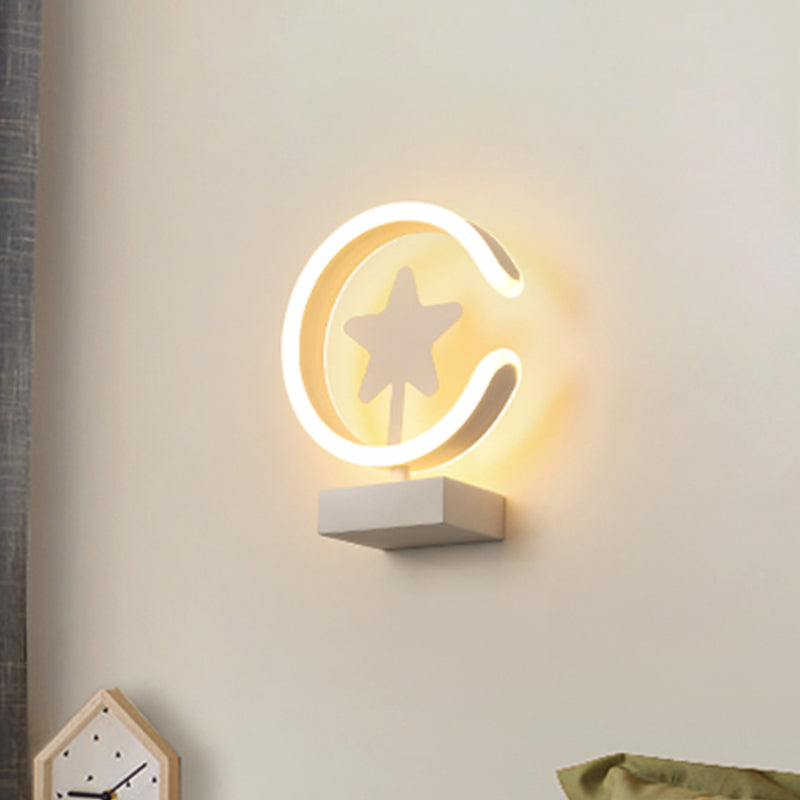 Wit/gouden cirkel spoelmontageswandwandeling met sterrenpatroon cartoon acryl LED -wandverlichting, warm/wit licht