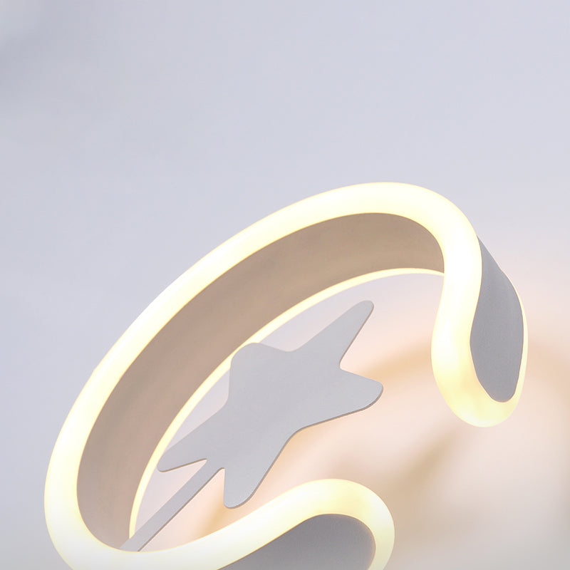 White/Gold Circle Flush Mount Wall Sconce with Star Pattern Cartoon Acrylic LED Wall Lighting, Warm/White Light