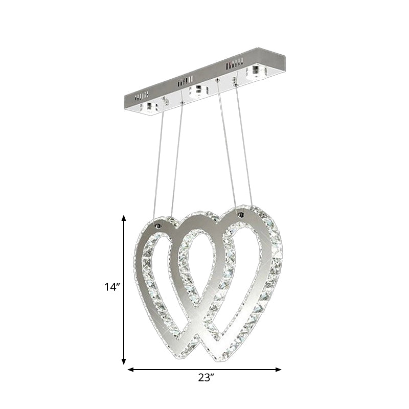 Luz de araña de araña de doble corazón modernista LED colgante de LED en plata para mesa de comedor
