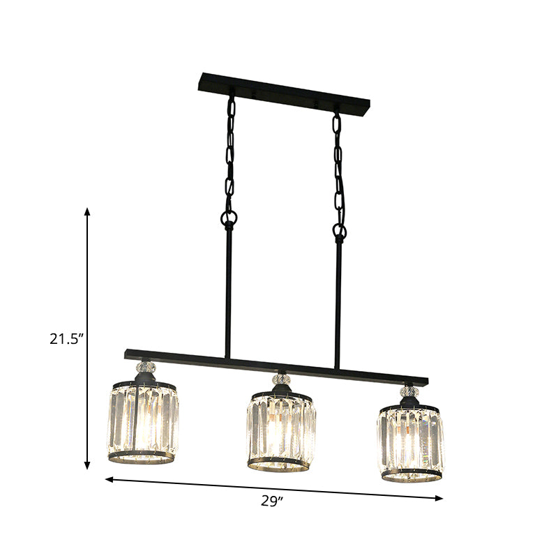 Industrial Cone/Cylinder Island Lighting Clear Crystal 3 Lights Pendant Light in Black for Dining Room