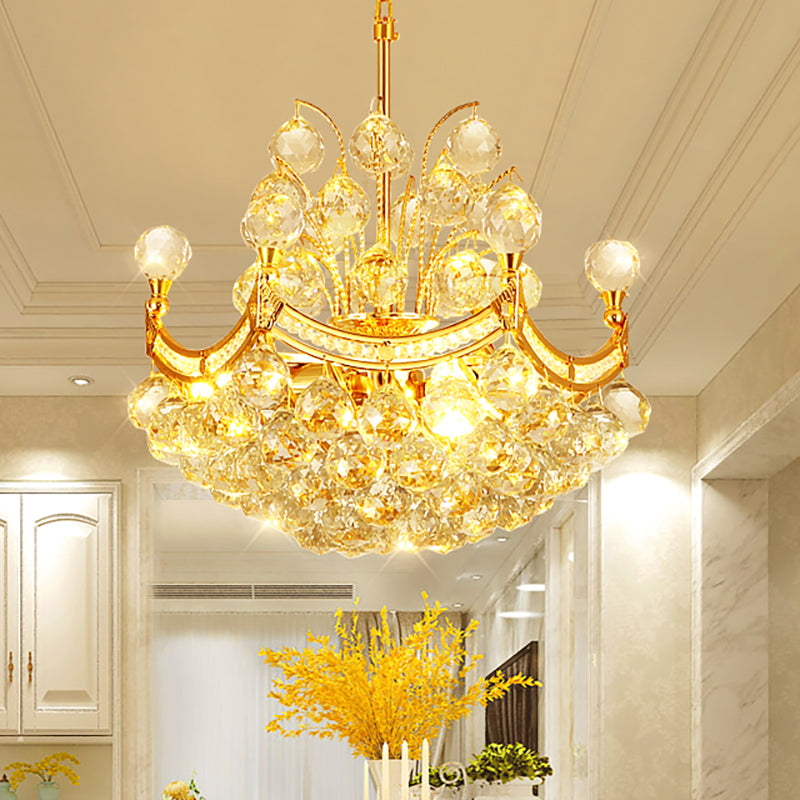 Clear Crystal Ball Chandelier Lighting Vintage Stylish 4 Lights Ceiling Pendant Light in Gold for Dining Room