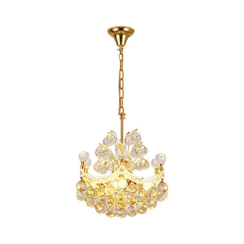 Clear Crystal Ball Chandelier Lighting Vintage Stylish 4 Lights Ceiling Pendant Light in Gold for Dining Room