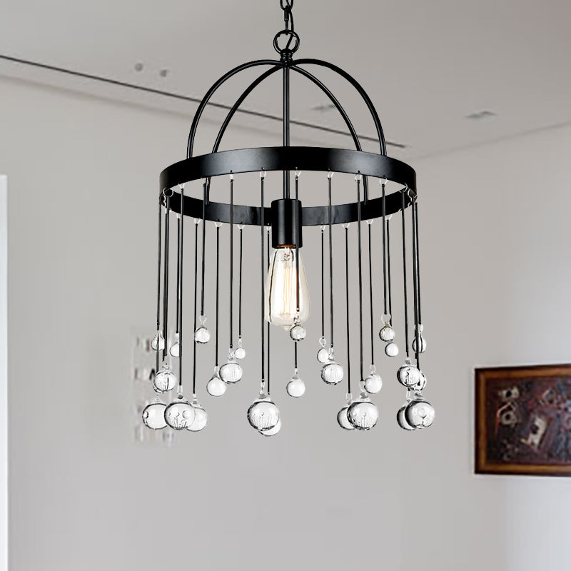 Lámpara de suspensión de estilo industrial de colgante colgante de anillo de 1 luces con bola de cristal deco en negro