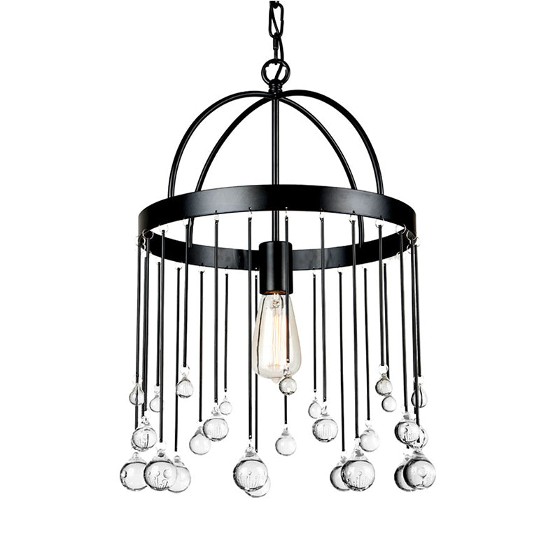 Lámpara de suspensión de estilo industrial de colgante colgante de anillo de 1 luces con bola de cristal deco en negro