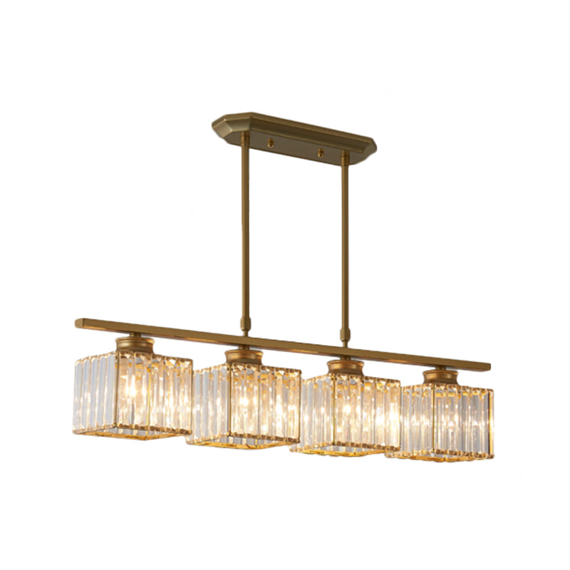 3/4 Lights Square Hanging Ceiling Light Modernism Clear Crystal Dining Room Lighting in Black/Gold