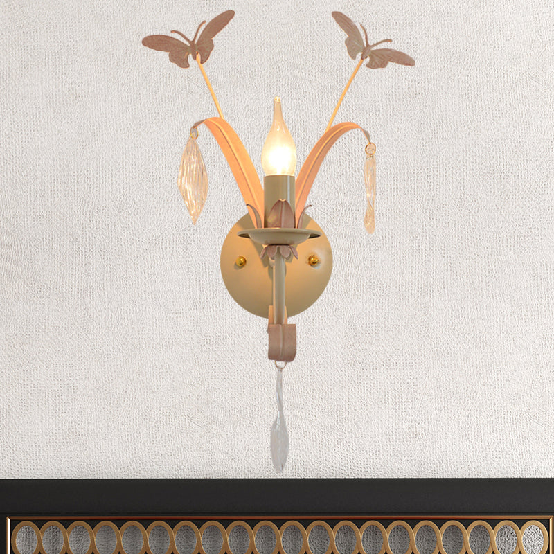 1 Bulb Conical Wall Lamp Modernist Metal and Crystal Sconce Lighting with/without Shade in White Finish