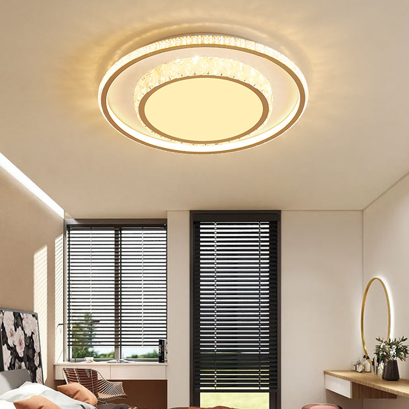 2-Tier Crystal LED Flush Light Minimalist Golden Ceiling Mount Lamp in Geometric Shape