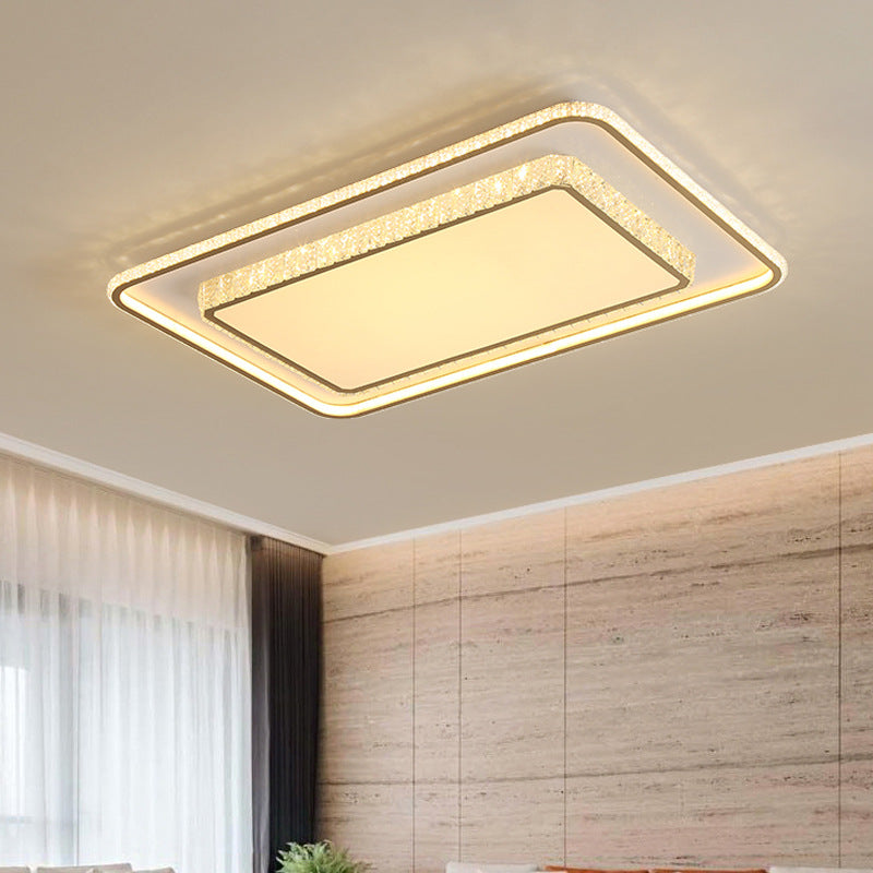 2-Tier Crystal LED Flush Light Minimalist Golden Ceiling Mount Lamp in Geometric Shape