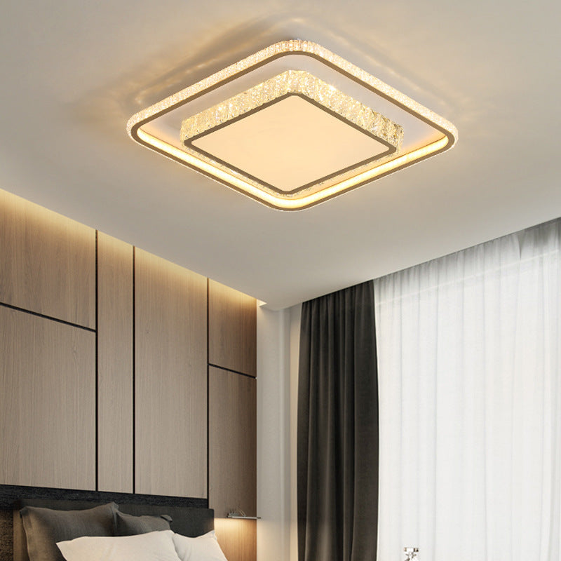 2-Tier Crystal LED Flush Light Minimalist Golden Ceiling Mount Lamp in Geometric Shape
