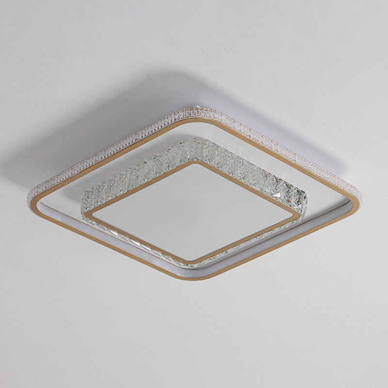 2-Tier Crystal LED Flush Light Minimalist Golden Ceiling Mount Lamp in Geometric Shape