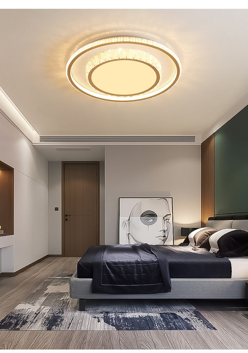 2-Tier Crystal LED Flush Light Minimalist Golden Ceiling Mount Lamp in Geometric Shape