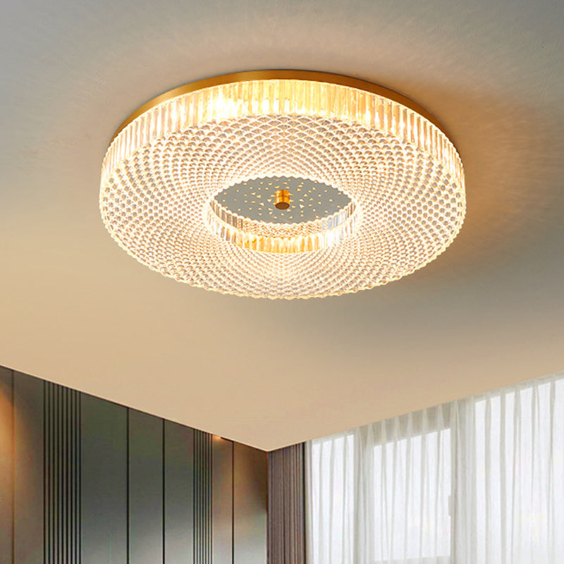 Circular Bedroom Flush Ceiling Light Lattice Crystal Minimalist LED Flush Mount Fixture in Brass