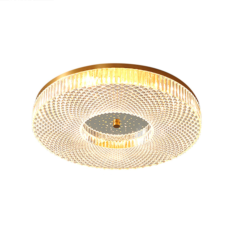Circular Bedroom Flush Ceiling Light Lattice Crystal Minimalist LED Flush Mount Fixture in Brass