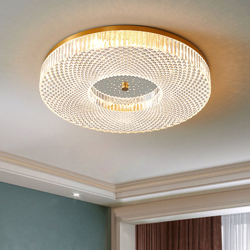 Circular Bedroom Flush Ceiling Light Lattice Crystal Minimalist LED Flush Mount Fixture in Brass