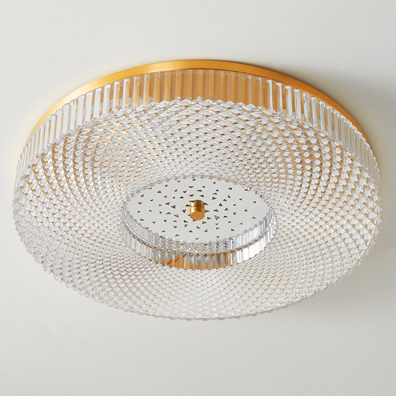Circular Bedroom Flush Ceiling Light Lattice Crystal Minimalist LED Flush Mount Fixture in Brass