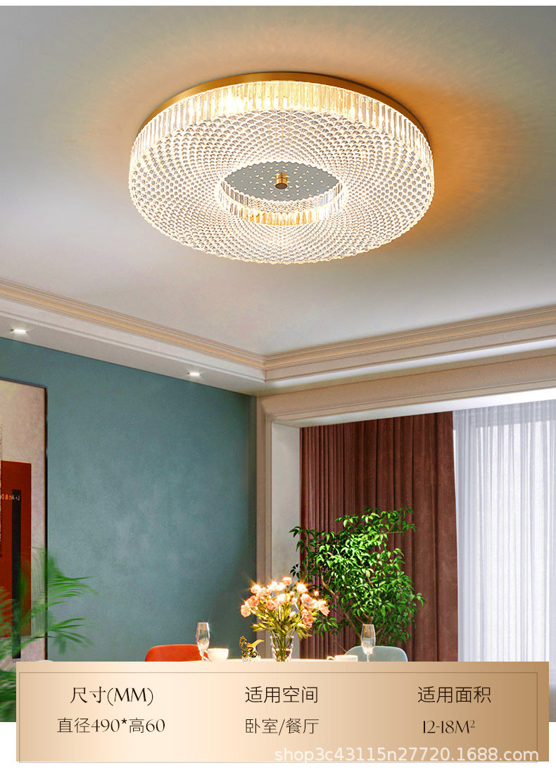 Circular Bedroom Flush Ceiling Light Lattice Crystal Minimalist LED Flush Mount Fixture in Brass