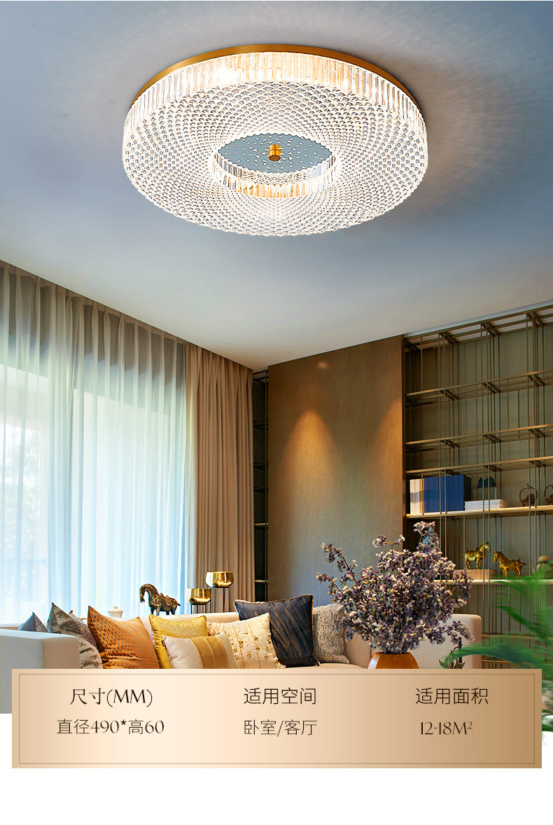 Circular Bedroom Flush Ceiling Light Lattice Crystal Minimalist LED Flush Mount Fixture in Brass