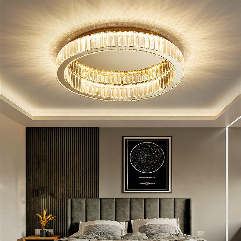 Brass Finish Ring Ceiling Lamp Simplicity Crystal Prism LED Flush Mount Lighting