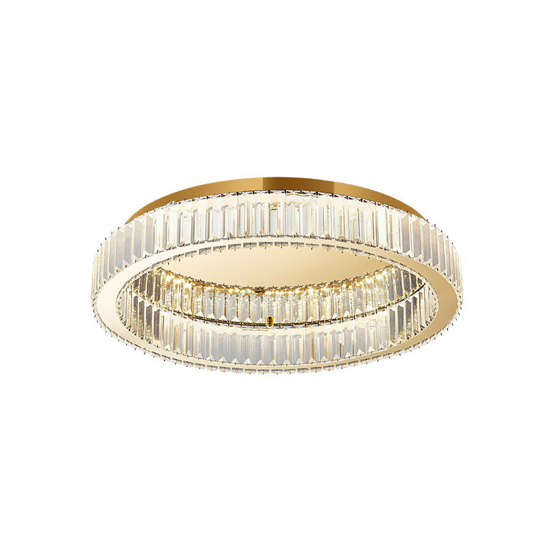 Brass Finish Ring Ceiling Lamp Simplicity Crystal Prism LED Flush Mount Lighting