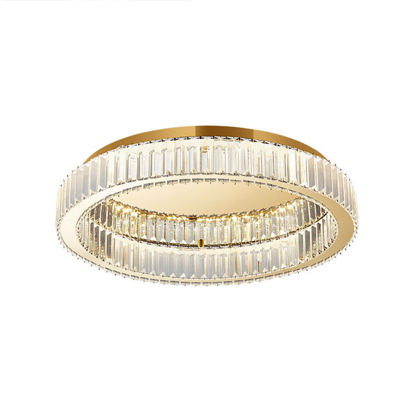 Brass Finish Ring Ceiling Lamp Simplicity Crystal Prism LED Flush Mount Lighting