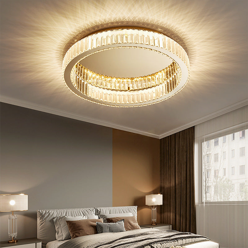 Brass Finish Ring Ceiling Lamp Simplicity Crystal Prism LED Flush Mount Lighting