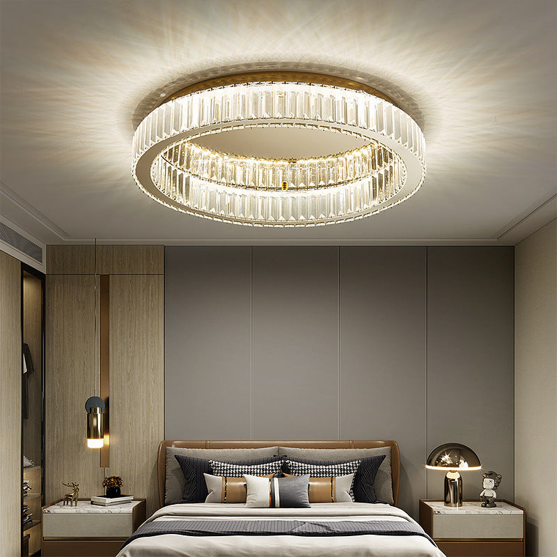 Brass Finish Ring Ceiling Lamp Simplicity Crystal Prism LED Flush Mount Lighting