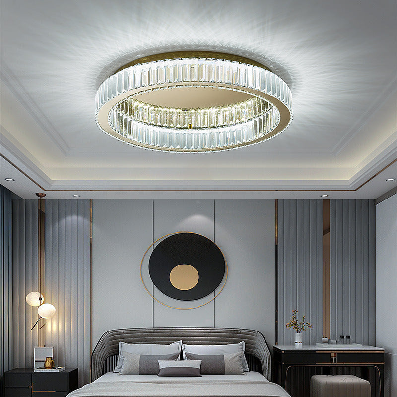 Brass Finish Ring Ceiling Lamp Simplicity Crystal Prism LED Flush Mount Lighting