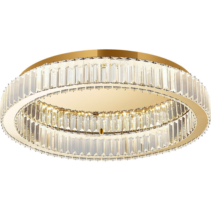 Brass Finish Ring Ceiling Lamp Simplicity Crystal Prism LED Flush Mount Lighting
