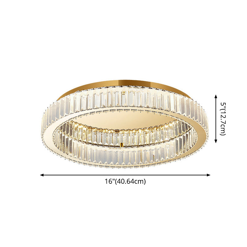 Brass Finish Ring Ceiling Lamp Simplicity Crystal Prism LED Flush Mount Lighting