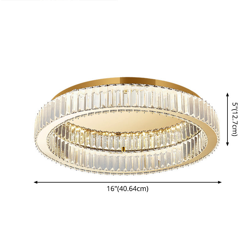 Brass Finish Ring Ceiling Lamp Simplicity Crystal Prism LED Flush Mount Lighting