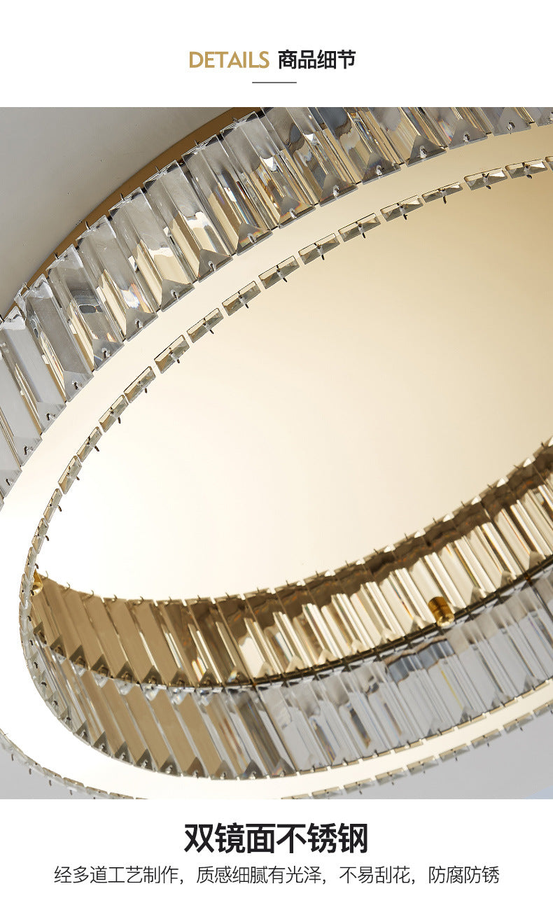 Brass Finish Ring Ceiling Lamp Simplicity Crystal Prism LED Flush Mount Lighting