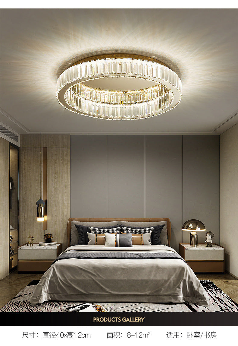 Brass Finish Ring Ceiling Lamp Simplicity Crystal Prism LED Flush Mount Lighting
