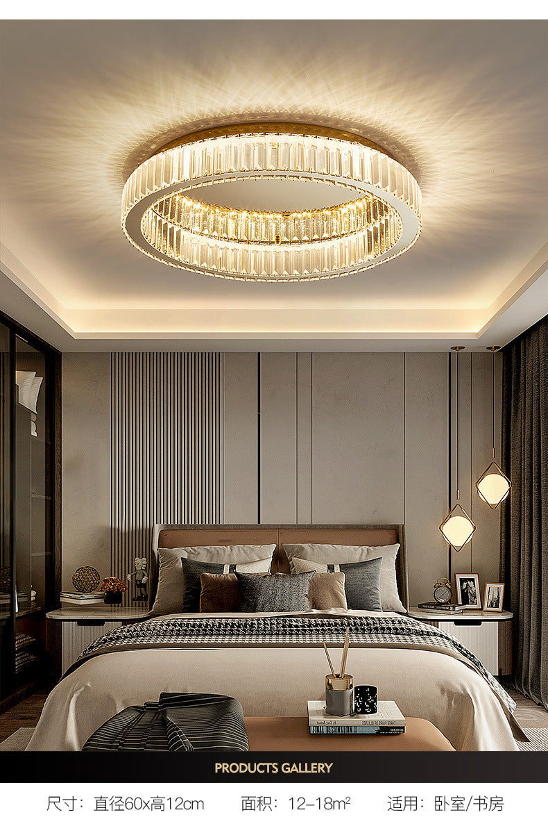 Brass Finish Ring Ceiling Lamp Simplicity Crystal Prism LED Flush Mount Lighting