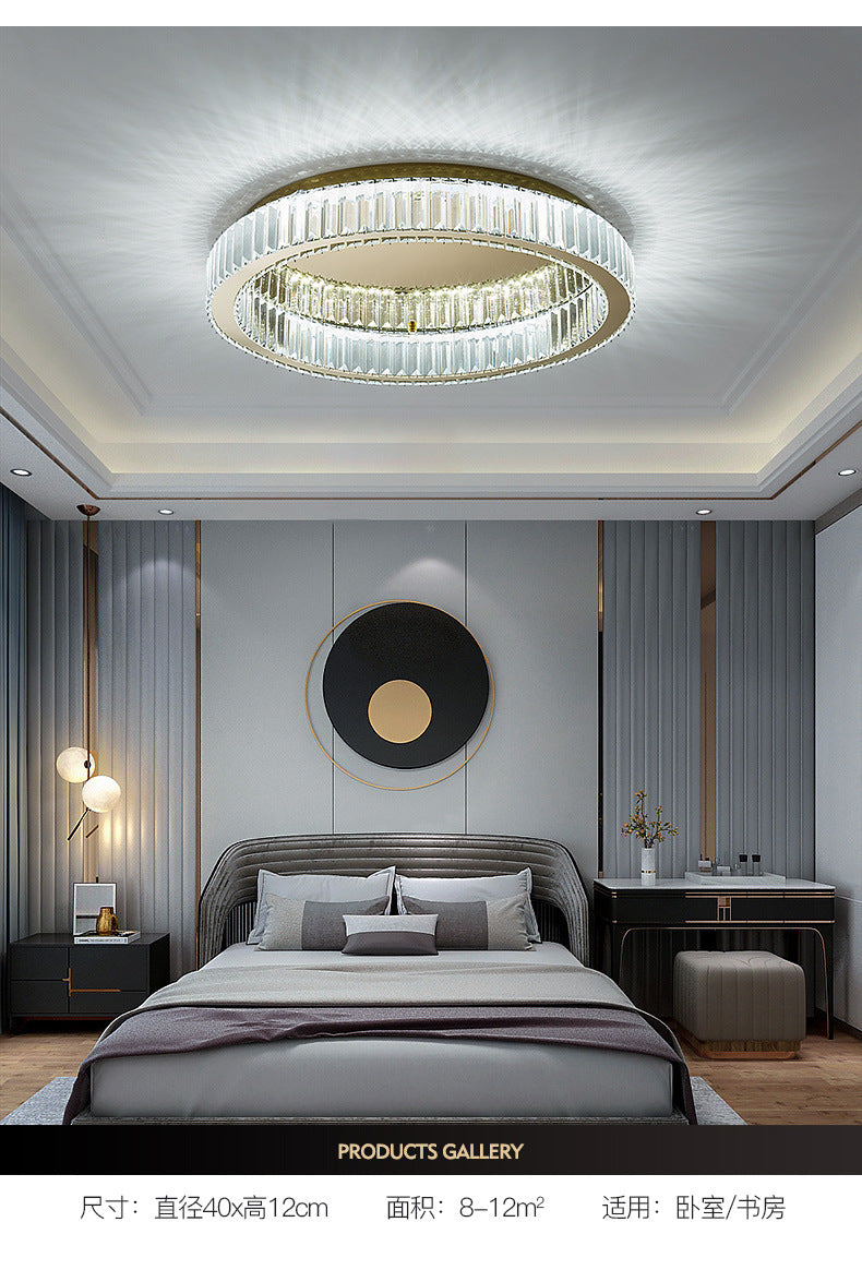 Brass Finish Ring Ceiling Lamp Simplicity Crystal Prism LED Flush Mount Lighting