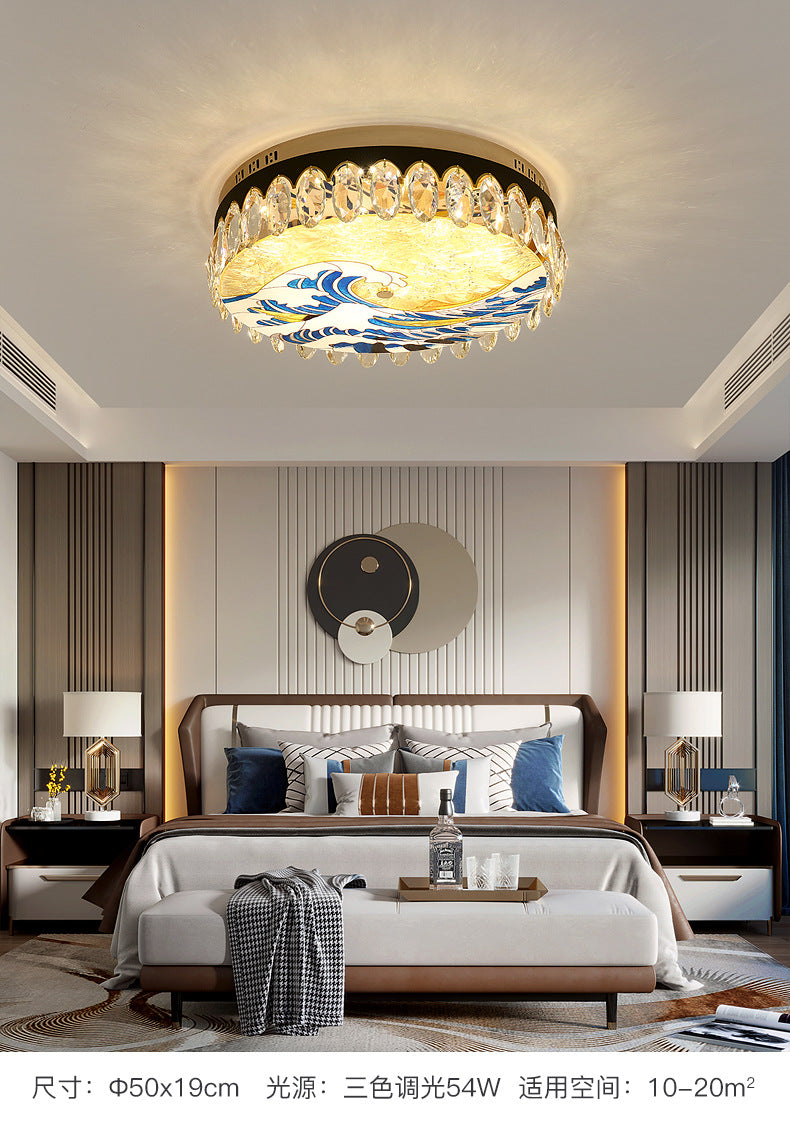 Creative Modern Drum Flush Mount Lamp Crystal Block Bedroom LED Ceiling Light in Brass