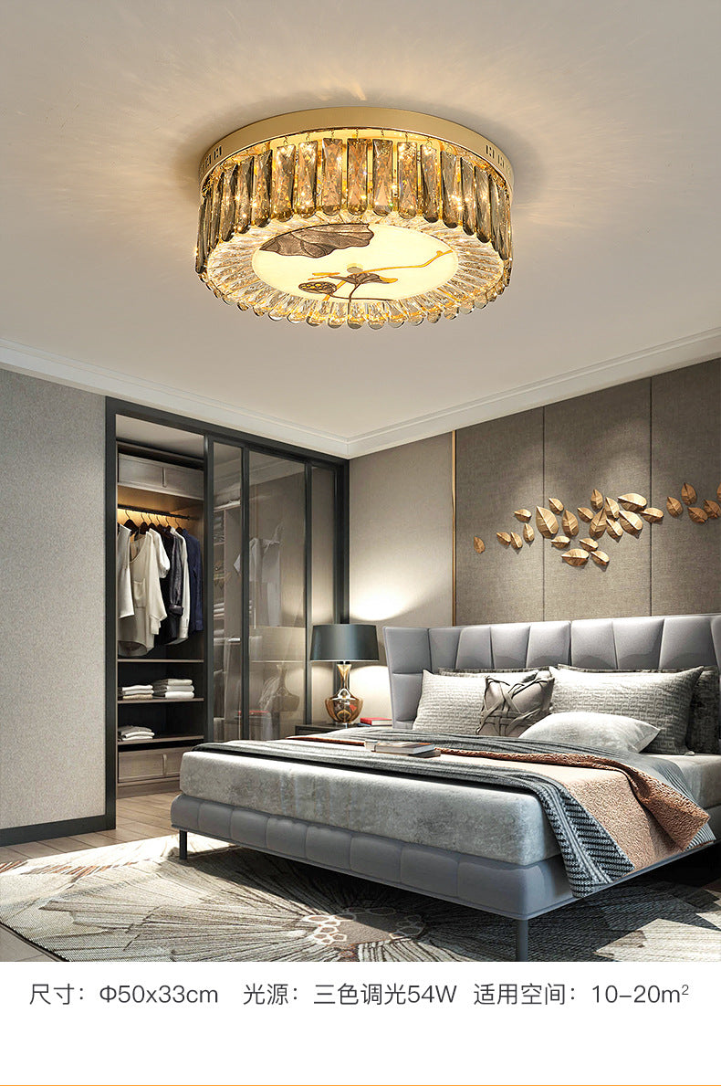Creative Modern Drum Flush Mount Lamp Crystal Block Bedroom LED Ceiling Light in Brass