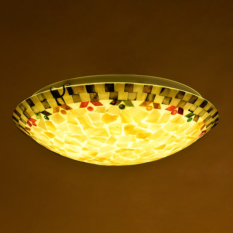 Beige Bowl Flush Montaggio Lampada Tiffany Mosaics Glass Flush Montaggio Soffitto Luce per Bedroom