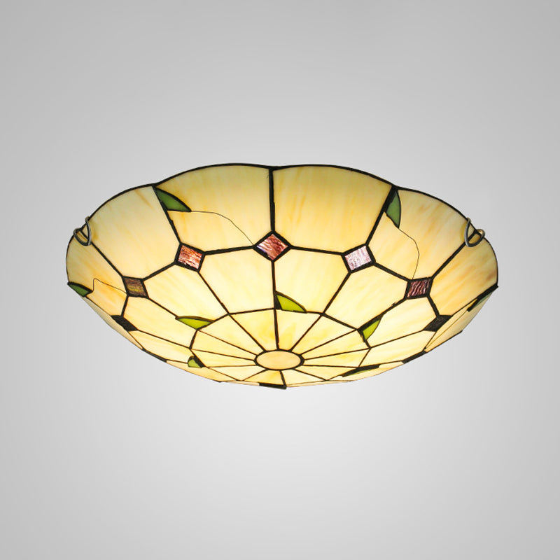 Luz empotrada LED Tiffany en forma de cuenco de iluminación de techo beige de vidrio artesanal para pasillo