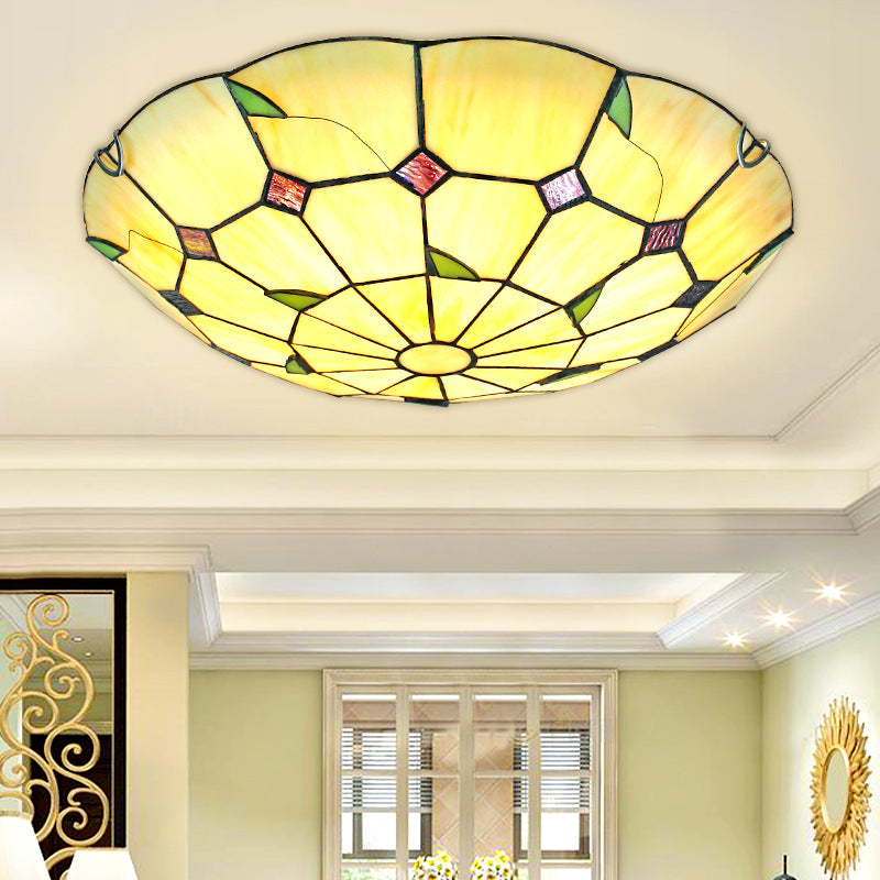 Luz empotrada LED Tiffany en forma de cuenco de iluminación de techo beige de vidrio artesanal para pasillo