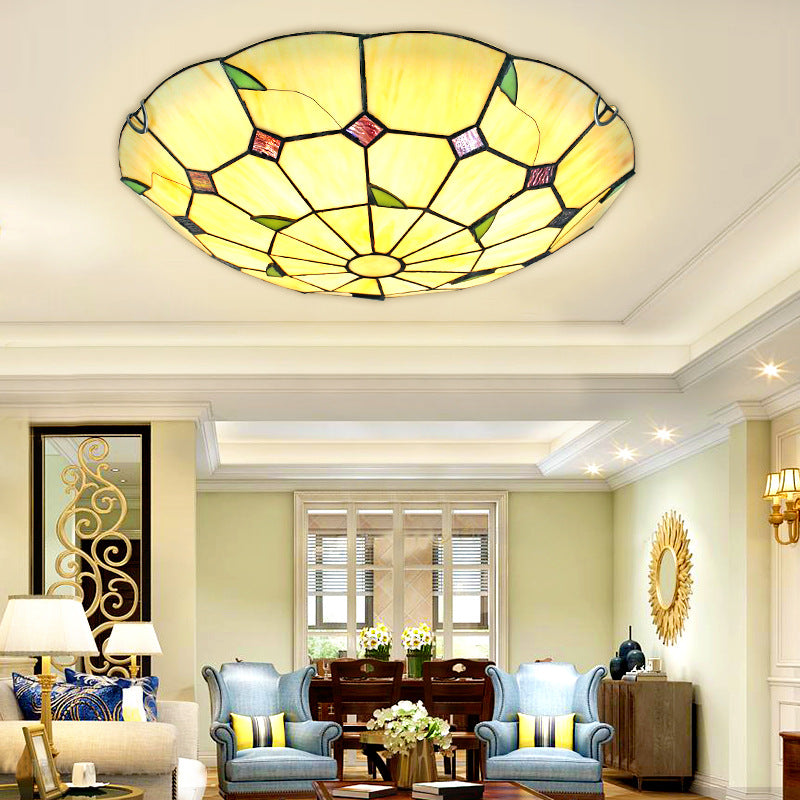 Luz empotrada LED Tiffany en forma de cuenco de iluminación de techo beige de vidrio artesanal para pasillo