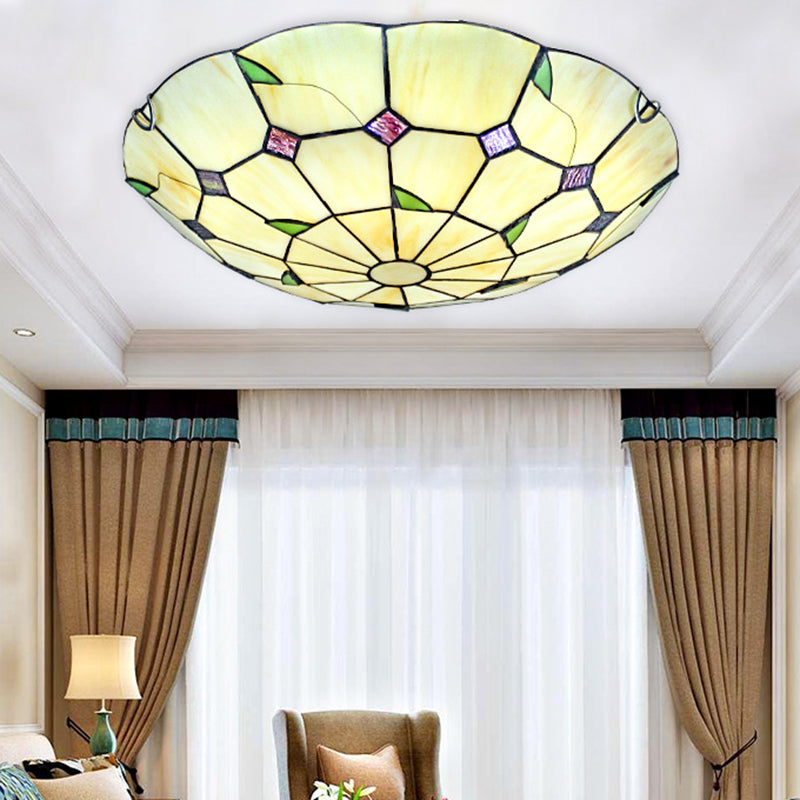 Luz empotrada LED Tiffany en forma de cuenco de iluminación de techo beige de vidrio artesanal para pasillo