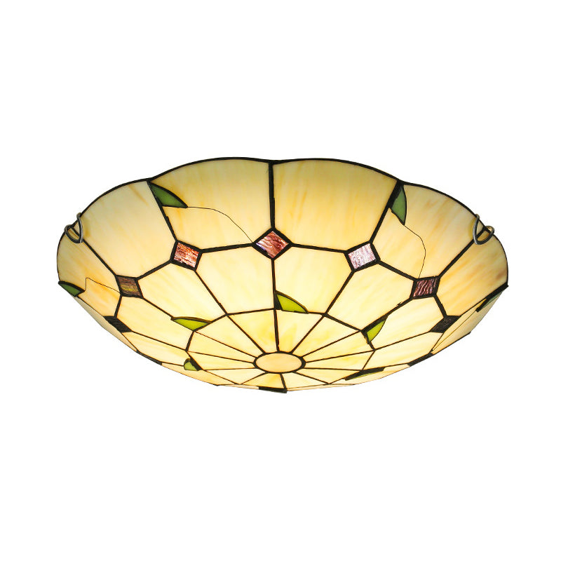 Luz empotrada LED Tiffany en forma de cuenco de iluminación de techo beige de vidrio artesanal para pasillo