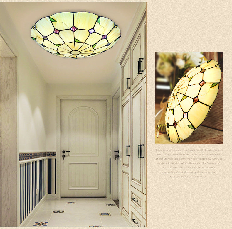 Luz empotrada LED Tiffany en forma de cuenco de iluminación de techo beige de vidrio artesanal para pasillo