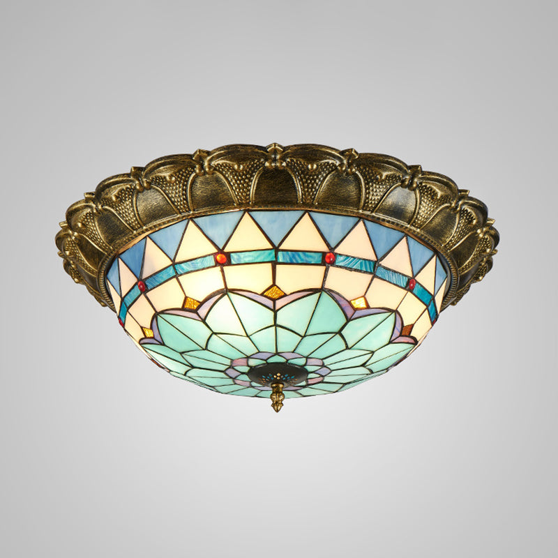 LED Ceiling Mounted Light Baroque Dome Shaped Stained Glass Flush Light in Bronze