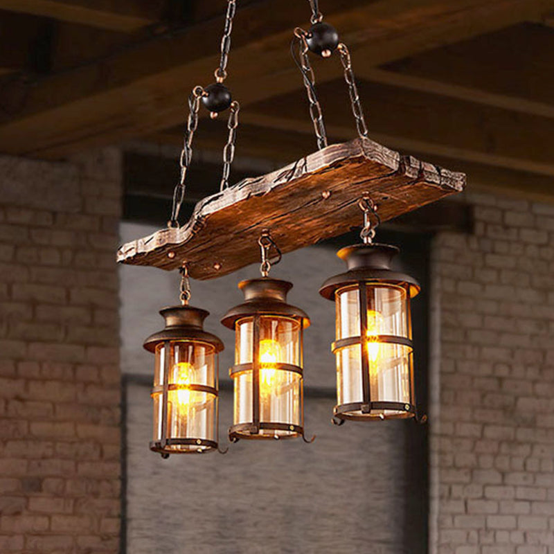 Rectangle Wood Chandelier Pendant Light Industrial Bar Ceiling Hanging Light Fixture in Black