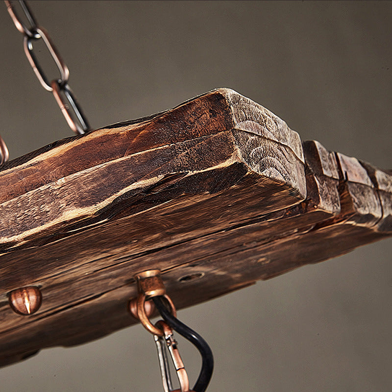 Rectangle Wood Chandelier Pendant Light Industrial Bar Ceiling Hanging Light Fixture in Black