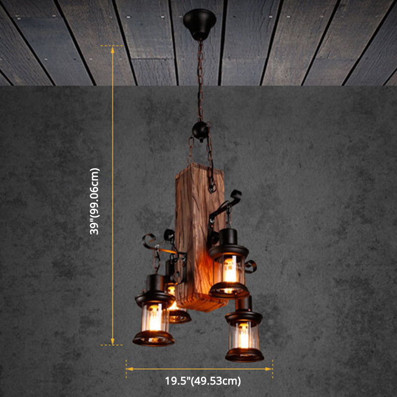 Cuboid Restaurant Chandelier Light Fixture Coastal Wood Beige Ceiling Hanging Light Fixture