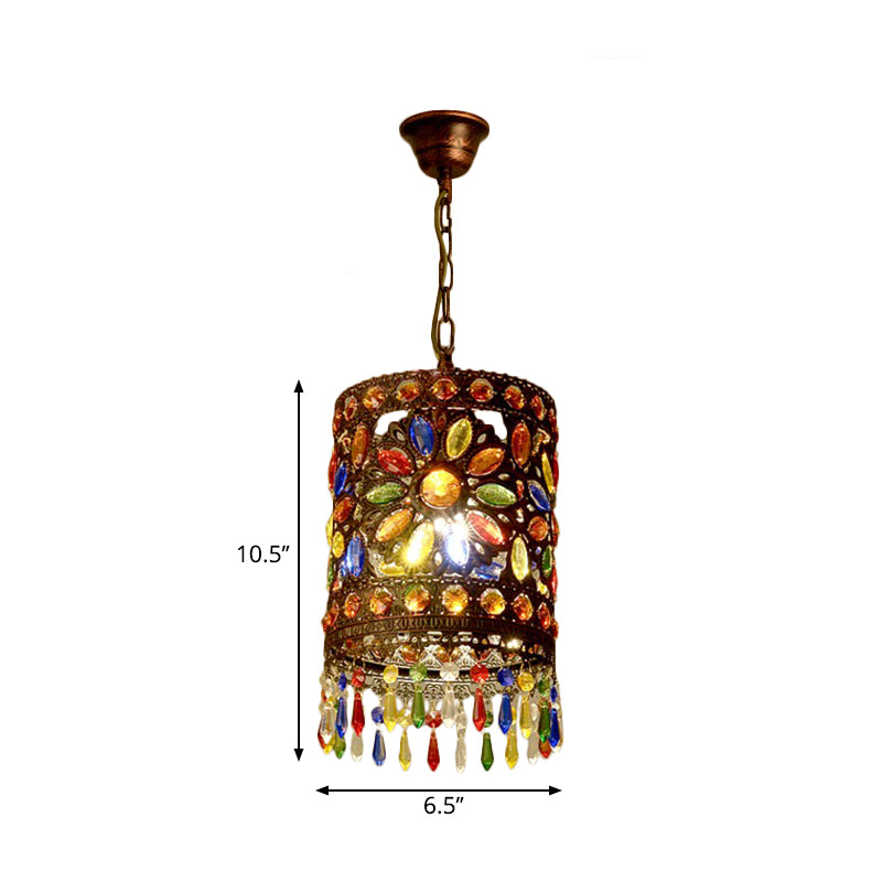Metalen trommelschaduw hanglamp lamp Bohemenstijl 1/3-licht hangend plafondlicht in verweerd koper, 6,5 "/16" breed